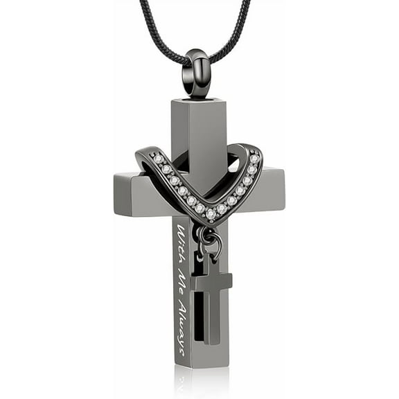 With Me Always - Religious Cross Urn Necklace for Ashes Cross Urns Locket Pendant Ashes Holder Stainless Steel Ashes Memorial Jewelry