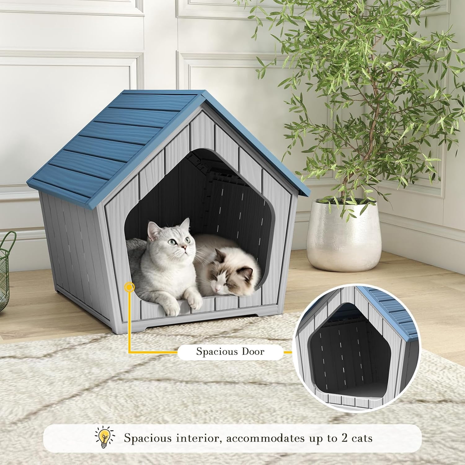 GMNIUOutdoor Cat House for Outside Indoor Use, Weatherproof Resin Outdoor Cat Shelter for Small, Medium, Large Cats, Easy Assembly(Blue)