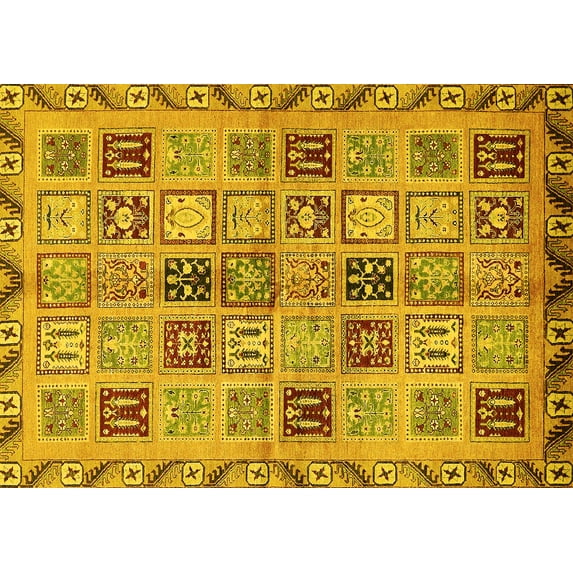 Ahgly Company Machine Washable Indoor Rectangle Oriental Yellow Modern Area Rugs, 5' x 8'