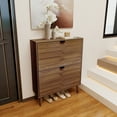 thumbnail image 3 of HIUU Walnut Shoe Storage Cabinet,Narrow Shoe Cabinet with 2 Flip drawers,Slim Wood Shoes Cupboard for Entryway, 3 of 9