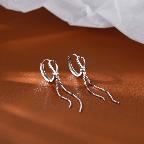 LByzHan-pendientes minimalistas de Plata de Ley 925 auténtica para mujer, pendientes de aro con borla de cadena, joyería de boda, regalo