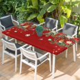 thumbnail image 2 of Red Christmas Table Cloths for 4 Foot Rectangle Tables, Xams Tree Winter Poinsettia Pine Cones Patio Waterproof Elastic Fitted Tablecloths, Washable Rectangular Table Cover for Camping, 2 of 8