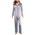 thumbnail image 4 of Clearance!Zoofduhp Pijamas De Mujer Soft Pajamas for Women Pajamas for Women Set Long Sleeve Button Up Sleepwear Soft Lightweight Comfy Long Pants Loungewear Pajamas for Women Gray M, 4 of 5