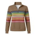 thumbnail image 4 of Otvok Stand‑Collar Loose Pullover Top, Womens Quarter‑Zip Striped Long‑Sleeve Daily‑Wear Sweatshirt, 4 of 7