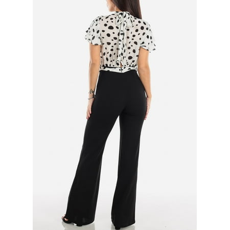 Moda Xpress Womens Short Sleeve Jumper Polka Dot Wide Legged Black And White Jumper 403h Walmart Com Walmart Com