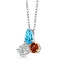 thumbnail image 2 of 925 Silver and 10K Yellow Gold Swiss Blue Topaz and Lab Grown Diamond and Red Garnet Pendant Necklace for Women | 2.57 Cttw | Pear Shape 8X6MM | Oval 7X5MM | Round 5MM | with 18 inch Chain, 2 of 4