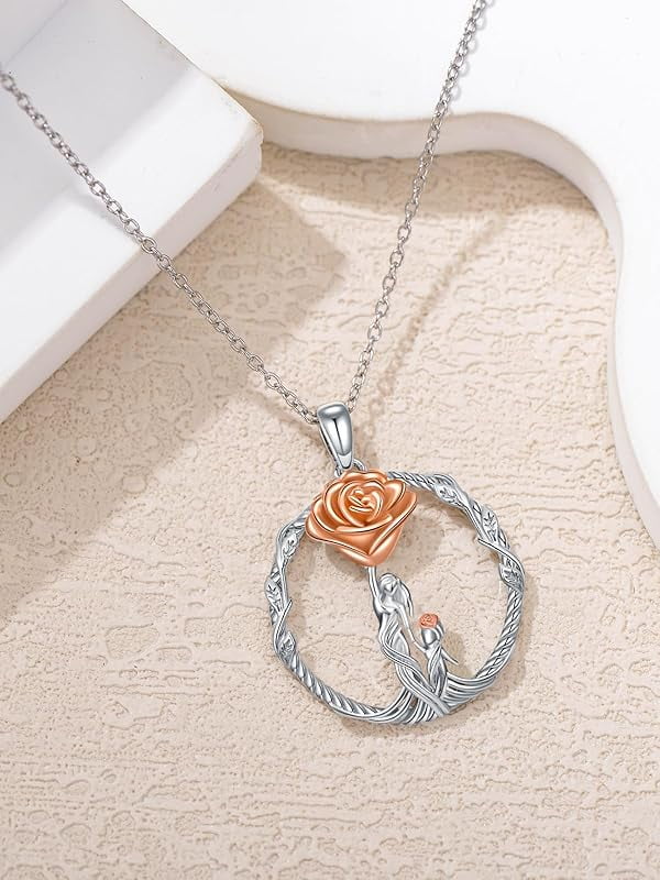 JKR Gifts for Mom 925 Sterling Silver Rose Flower Necklace Mother and 1-5 Daughters/Sons Jewelry Birthday Gifts for Women Wife Grandma