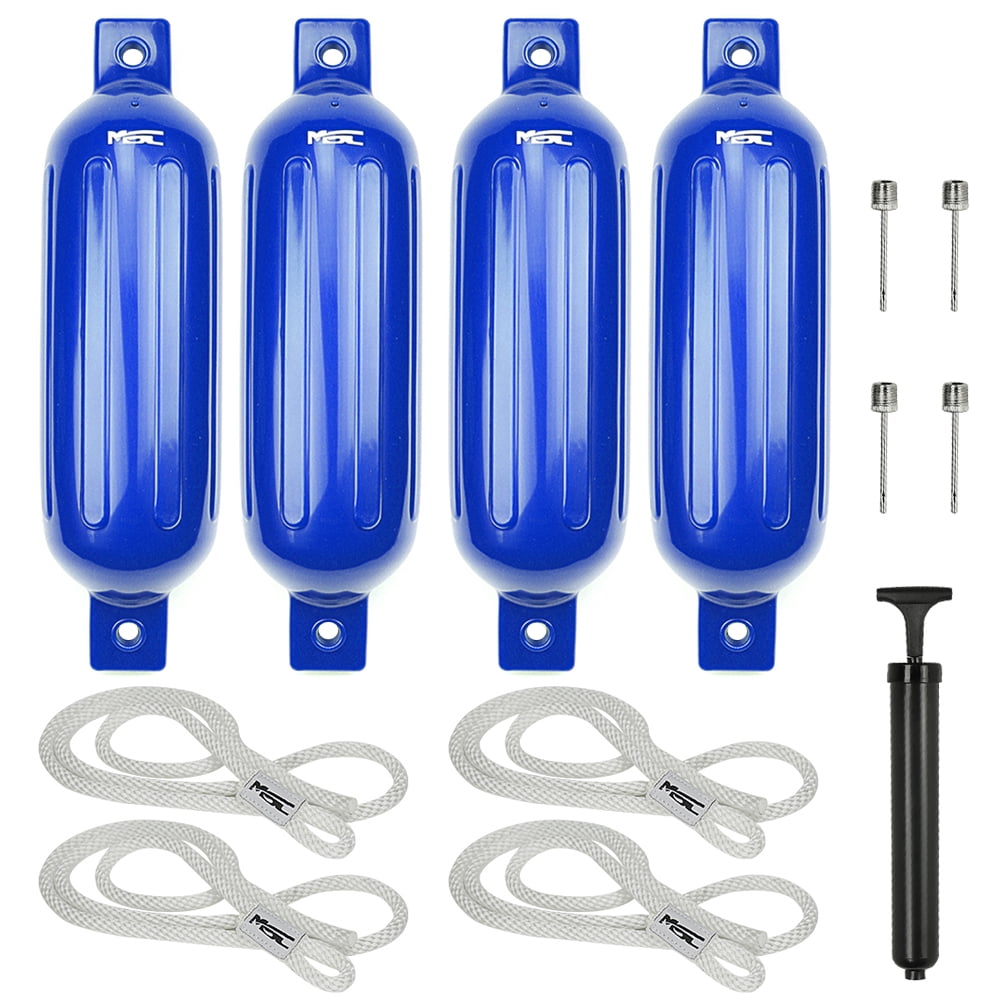 MSC Vinyl Ribbed Boat Fenders Bumpers (Blue, 5.5" x 20"), 4 Fenders