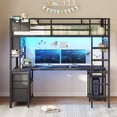 thumbnail image 4 of Metal Loft Bed Frame Twin Size with LED Lights, Charging Stations, Glass Cabinet & Hutch, Loft Twin Bed with L-Shaped Gaming Desk & 3 Drawers & Ladder, Large Loft Beds for Teens, Black, 4 of 10