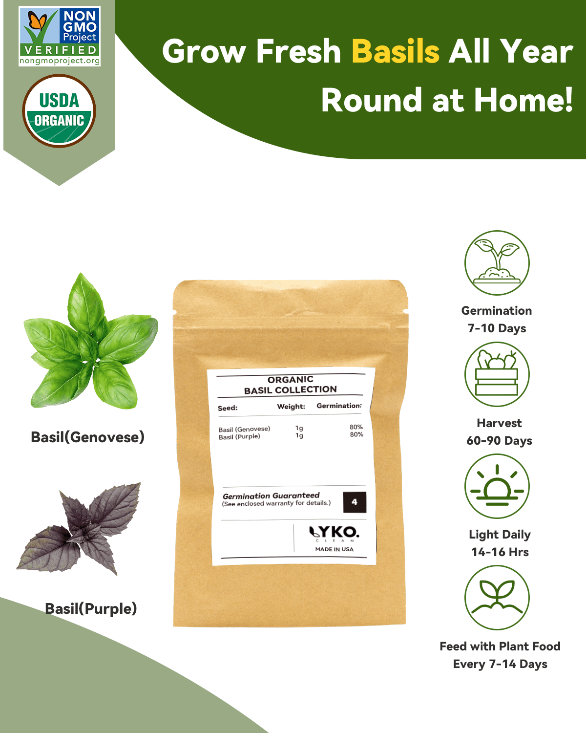 24 Pod Basil Seeds Hydroponic Growing System Kit Compatible with Aerogarden, Ahopegarden, Gardencube, inbloom, iDoo