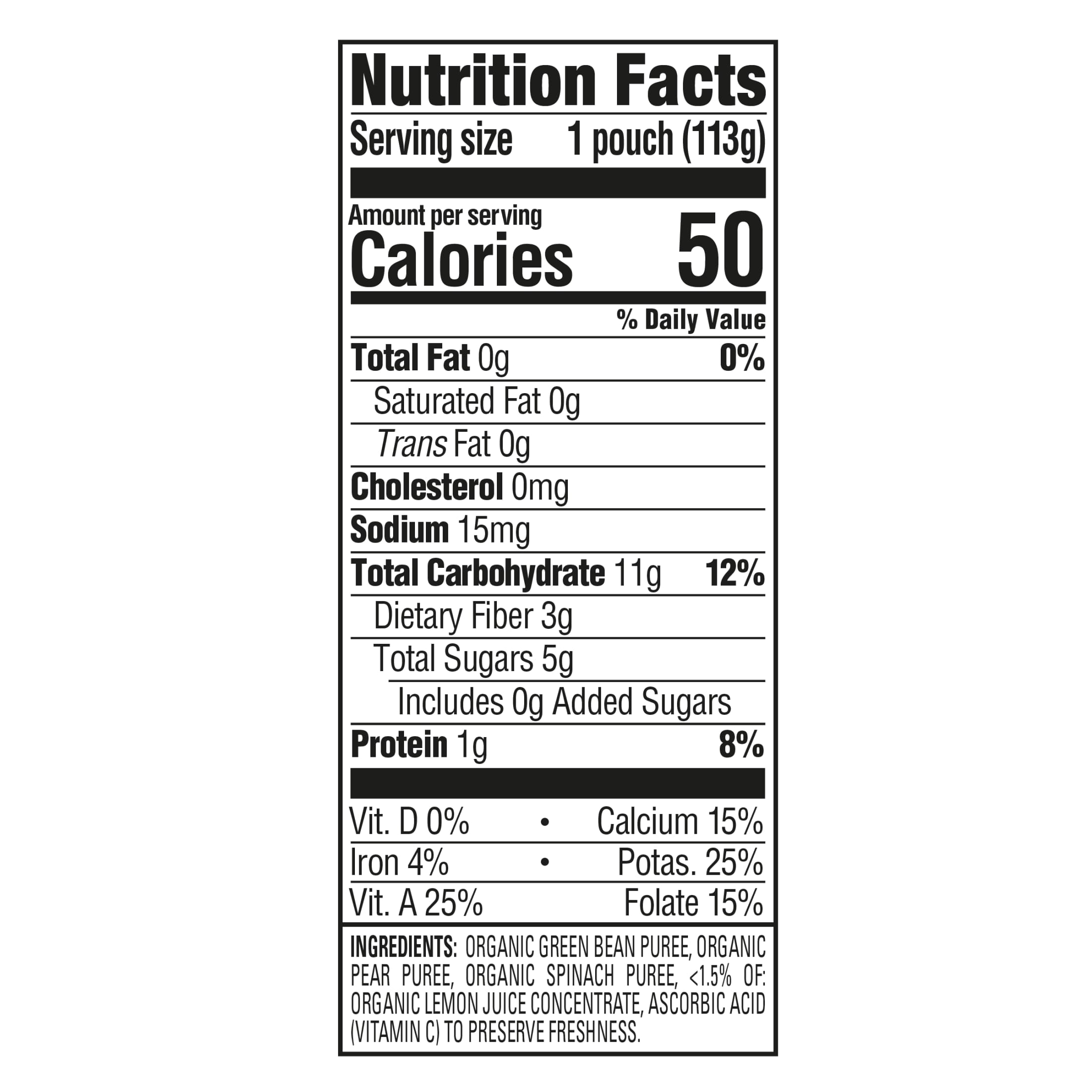 Happy Baby Clearly Crafted, Stage 2, Green Beans Pears & Spinach Organic Baby Food Pouches, 4 oz. (8 pack)