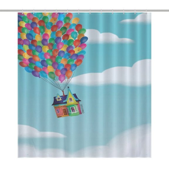 Up Balloons House Sky Shower Curtain Bathtub Decor Bathroom Fabric Waterproof Curtains Shower