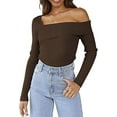 thumbnail image 3 of CoCopeaunts Women's Long Sleeve Off Shoulder Tunic Sweater Fall Winter Sexy Ribbed Knit Slim Fit Crop Tops, 3 of 6