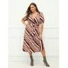 ELOQUII Elements Plus Size Striped Midi Dress with Tie Waist