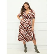 ELOQUII Elements Plus Size Striped Midi Dress with Tie Waist