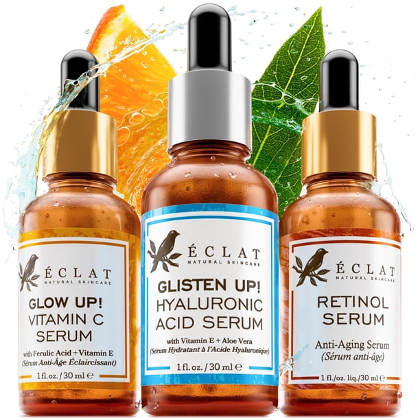 Sérums faciales Eclat Skincare, paquete de 3 unidades de vitamina C y ácido hialurónico