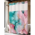 thumbnail image 4 of Teal Pink No Hook Shower Curtain Waterproof, Bathroom Curtains with Snap in Liners and See Through Top Window, Modern Marble Art Ink Painting Abstract Hotel Style Bathtub Curtains Shower 48"Wx72"L, 4 of 8