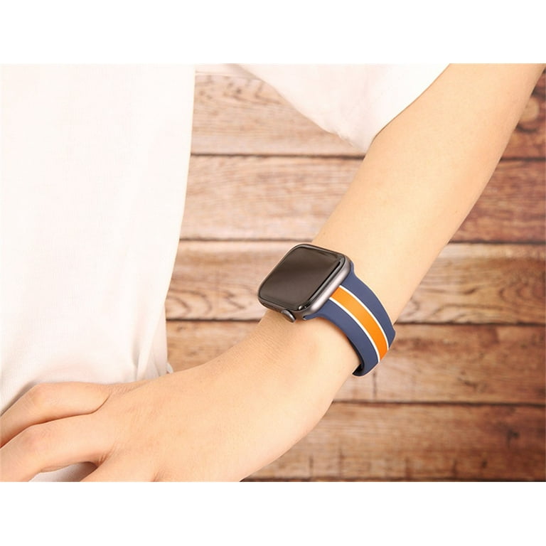 Navy Blue, White & Orange Double Tour Slim Band Apple iWatch Hermes In  Leather