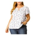 thumbnail image 5 of GRACE & GRANDEUR Women's Plus Size Keyhole Neck Short Sleeves Floral Chiffon Shirt Blouses 4X White, 5 of 8