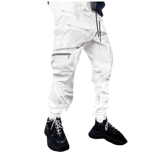 Rollback $10 & under Mrasaso Cargo Pants for Men, Men's Solid Color Three-dimensional Sense Sports Multi-pocket Washed Straight Barrel Reflect Light Cargo Outdoor Casual Pants