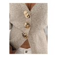 thumbnail image 5 of NACOjama Womens Short Sleeve V Neck Button Front Cardigan Sweater Lightweight Ribbed Knit Loose Fit Summer Top Beige, 5 of 9