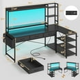 thumbnail image 2 of SEDETA 55" L Shaped Gaming Desk, Gaming Desk with Storage & Hutch, Corner Computer Desk with Drawers and LED Lights, Reversible Home Office Desk with Power outlets, Monitor Stand, Black, 2 of 9