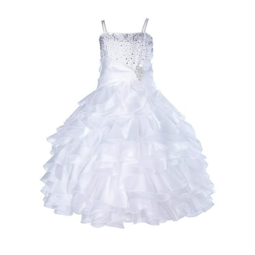 Ekidsbridal Elegant Stunning Rhinestone Organza Layers Flower Girl Dress Junior Bridesmaid Recital Easter Holiday Birthday Girl Dress Communion Formal Clothing Baptism 164s ivory size 14