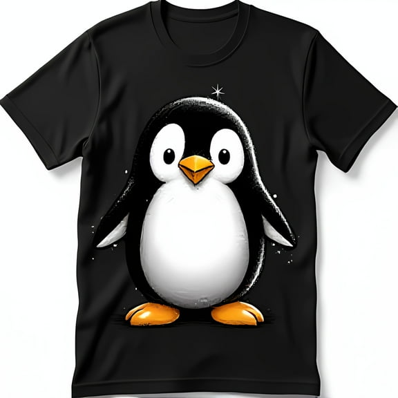 Adorable Cartoon Penguin Graphic Black T-Shirt for Fun and Style