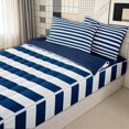 thumbnail image 3 of Erosebridal Navy White Stripe Abstract Zipper Queen Comforter Set with Fitted Sheet and 2 Pillowcases for Girls, Modern Simple Lines Zipper Bedding Set, Navy Reversible, 4-Piece, 3 of 7