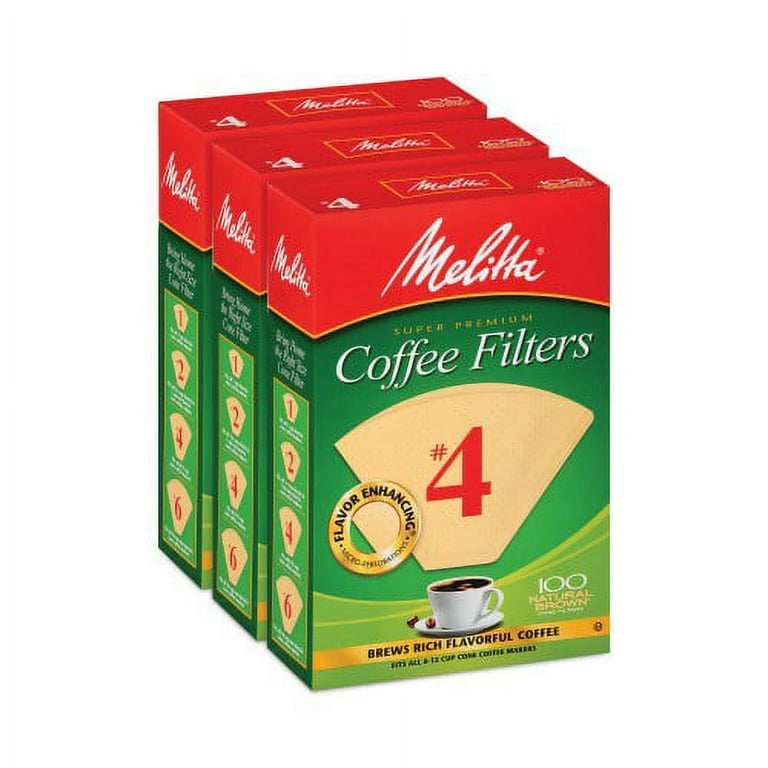 Melitta Coffee Filters, #4, 8 to 12 Cup Size, Cone Style, 100 Filters/Pack, 3/Pack, Ships in 1-3 Business Days Melitta Coffee Filters, #4, 8 to 12 Cup Size, Cone Style, 100 Filters/Pack, 3/Pack, Ships in 1-3 Business Days