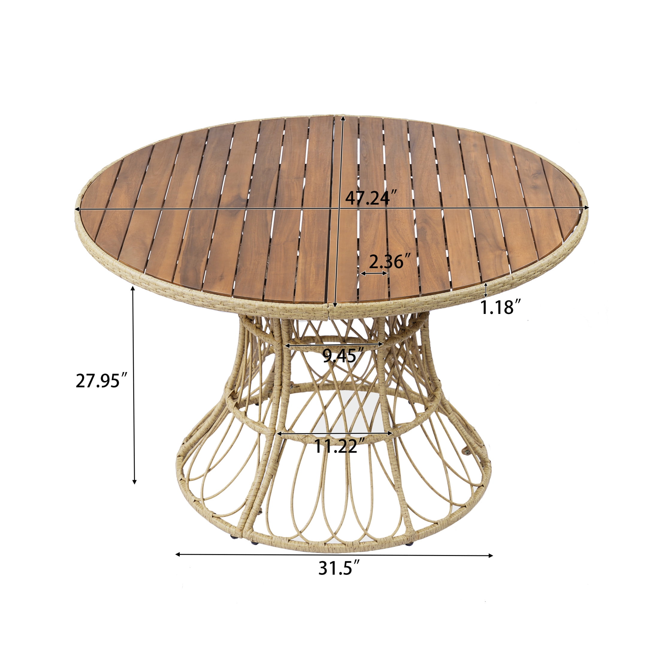 Christopher Knight Home Wicker Outdoor Dining Set for 4, Round Wood Table with Patio Chairs, Teak