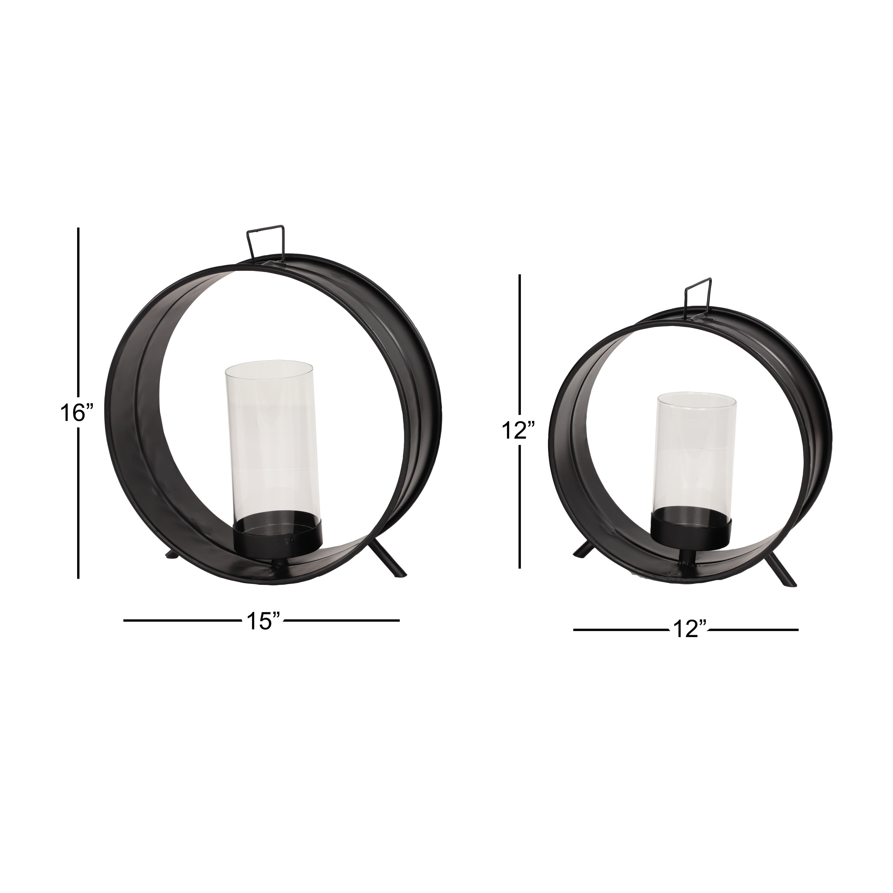 DecMode 16", 12"H Industrial Candlestick, Black, 2 - Pieces
