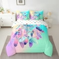 thumbnail image 3 of Manfei Tribal Dreamcatcher 7-Piece Bedding Comforter Set, Green Pink Watercolor King Bedding Sets, Dreamy Cartoon Bohemian Reversible Bed Sheets, Microfiber Bedroom Decor, 3 of 8