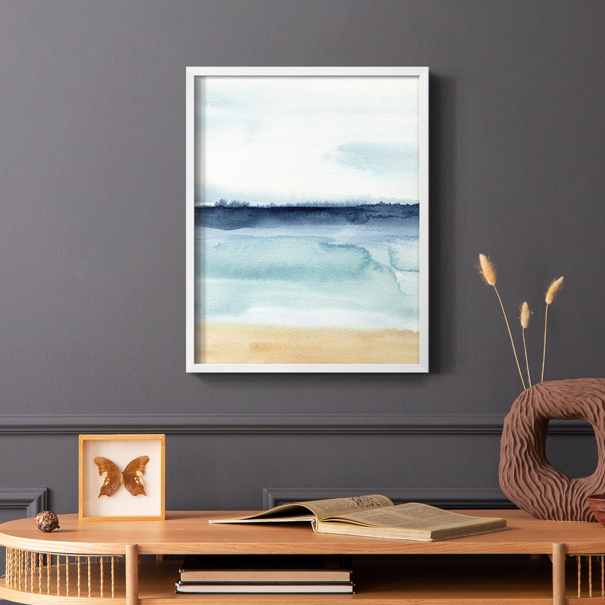 Watercolor Ocean Horizon I Framed Print in White Solid Wood 11 x 14 Framed Print