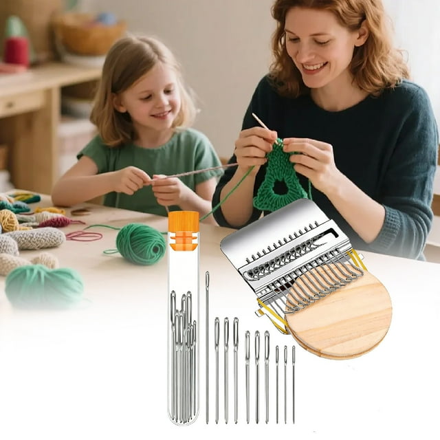 Linnome Compact Knitting Repair Kit Mini Portable Patch Darning Tools for Beginners Sewing Repair Supplies Needs