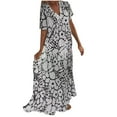 thumbnail image 2 of Robes pour Femmes 2024 Été Surdimensionnée Col en V Imprimé Manches Courtes Patchwork Décontractée Longue Robe Rabais de 50 % Liquidation!, 2 of 6