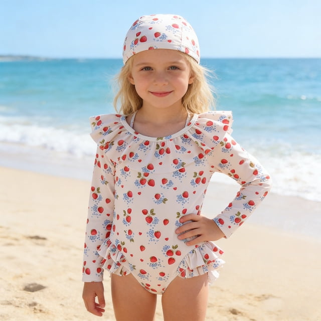 Girls Swimwear Long Sleeve Backless UPF Beach Bathing Suit for Pool Roleplay1