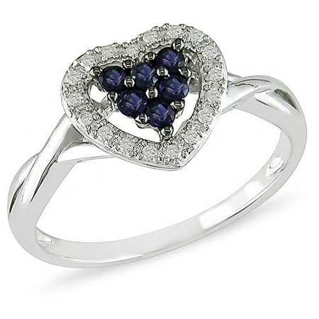 1/6 Carat TGW Blue Sapphire with Diamond Accents Ring in 10kt White Gold