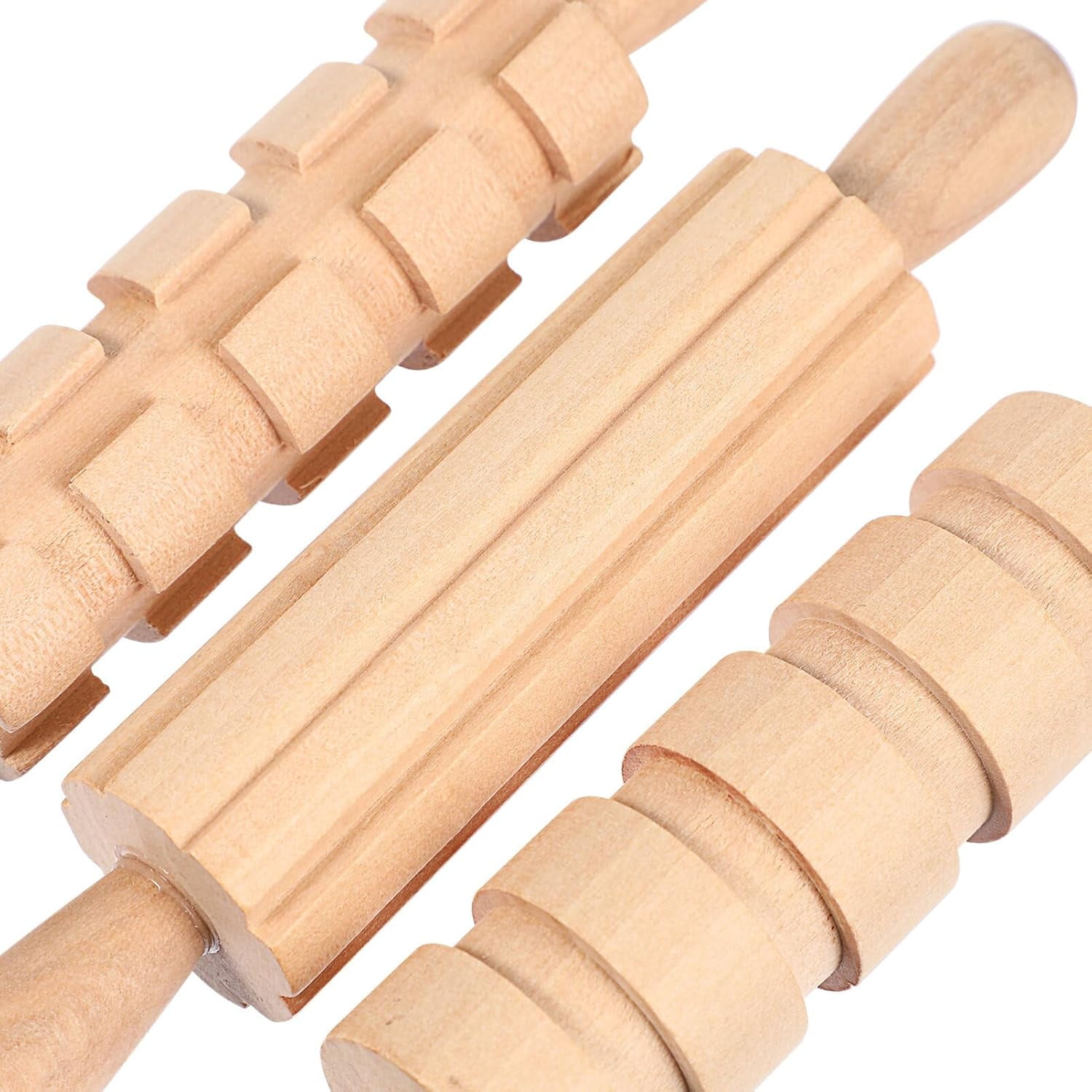 ABCISI Wooden Clay Tools, Kids Wood Stamps Hand Rollers Plasticine Molding Tools Set, Pottery Molding Clay Sculpting Accessories for Art DIY Crafts Activities, 12pcs