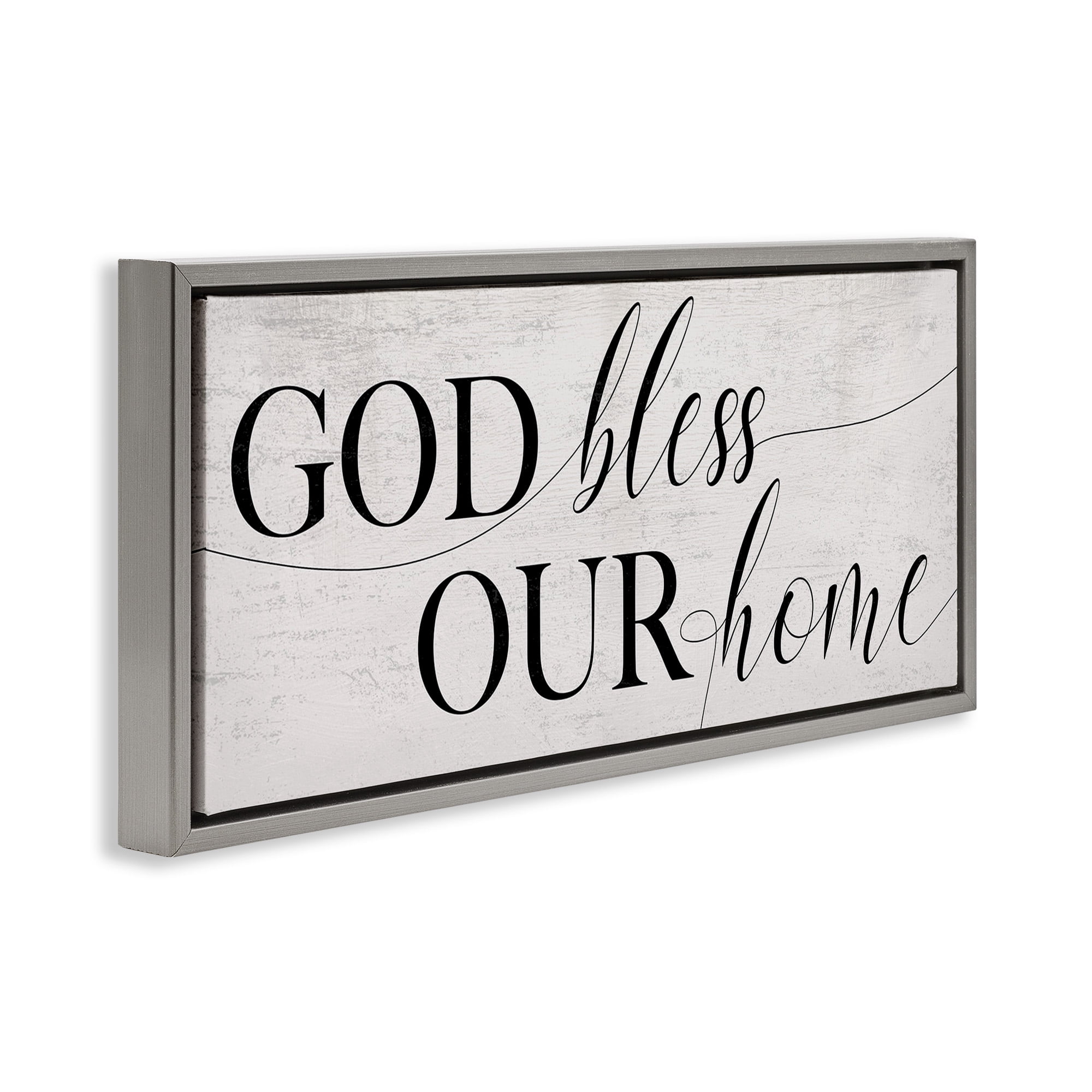 Stupell Industries God Bless Our Home Phrase Typography Painting Gray Floater Framed Canvas Art Print Wall Art, 25 x 11