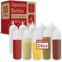 CozyNestFinds Plastic Squeeze Bottles, 24 oz. | 10 Pack | Condiment Squeeze Bottles for Sauces | Clear w/Tethered Caps | 24 Ounce Hot Sauce, Ketchup | Condiments, Olive Oil, Liquids