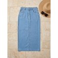 thumbnail image 3 of Womens High Waisted Denim Midi Skirt Medium Wash Straight Fit, 3 of 4