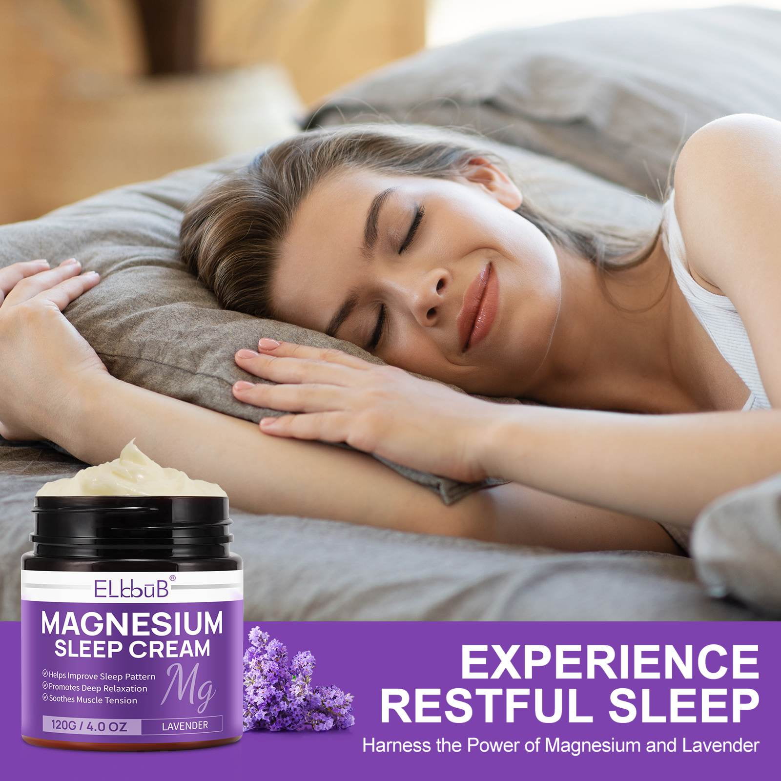 Elbbub 3-Pack Magnesium Sleep Cream (Lavender) - Deep Relaxation - Better Sleep - Hydration, Magnesium Body Lotion