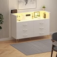 thumbnail image 7 of Rugerasy 6 Dresser for Bedroom with Power Outlet & LED Light,Wooden Dressers with Wide Drawers & 2-Tier Open Shelves,Modern Chest of Double Wide Drawers for Living Room,Entryway,TV Stand,White, 7 of 7