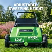 Steelite Push Lawn Sweeper,21-inch Leaf & Grass Collector, Leaf Sweeper for Lawn ,Heavy Duty Thickened Steel Durable to Use with Large 3.6 cu. ft. Mesh Collection Hopper Bag, 2 Spinning Brushes