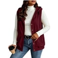 thumbnail image 3 of Lightweight Hoodies for Women Zaewscy Women Hooded Sleeveless Vest Button Front Casual Drawstring Waistcoat with Side Pockets Wine S, 3 of 6