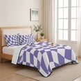 thumbnail image 5 of Twin XL Quilt Set 68''x98'', Purple White Checkered Lightweight Summer Bedspread Coverlet Set with 2 Pillow Shams, Modern Irregular Geometric Breathable All Season Quilt Bedding for Dorm/Guest Room, 5 of 9