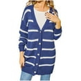 thumbnail image 2 of Women's Sweaters and Cardigans Summer Striped Patchwork Casual Solid Color Pocket Cardigan Button Sweater Sweater Top, 2 of 9