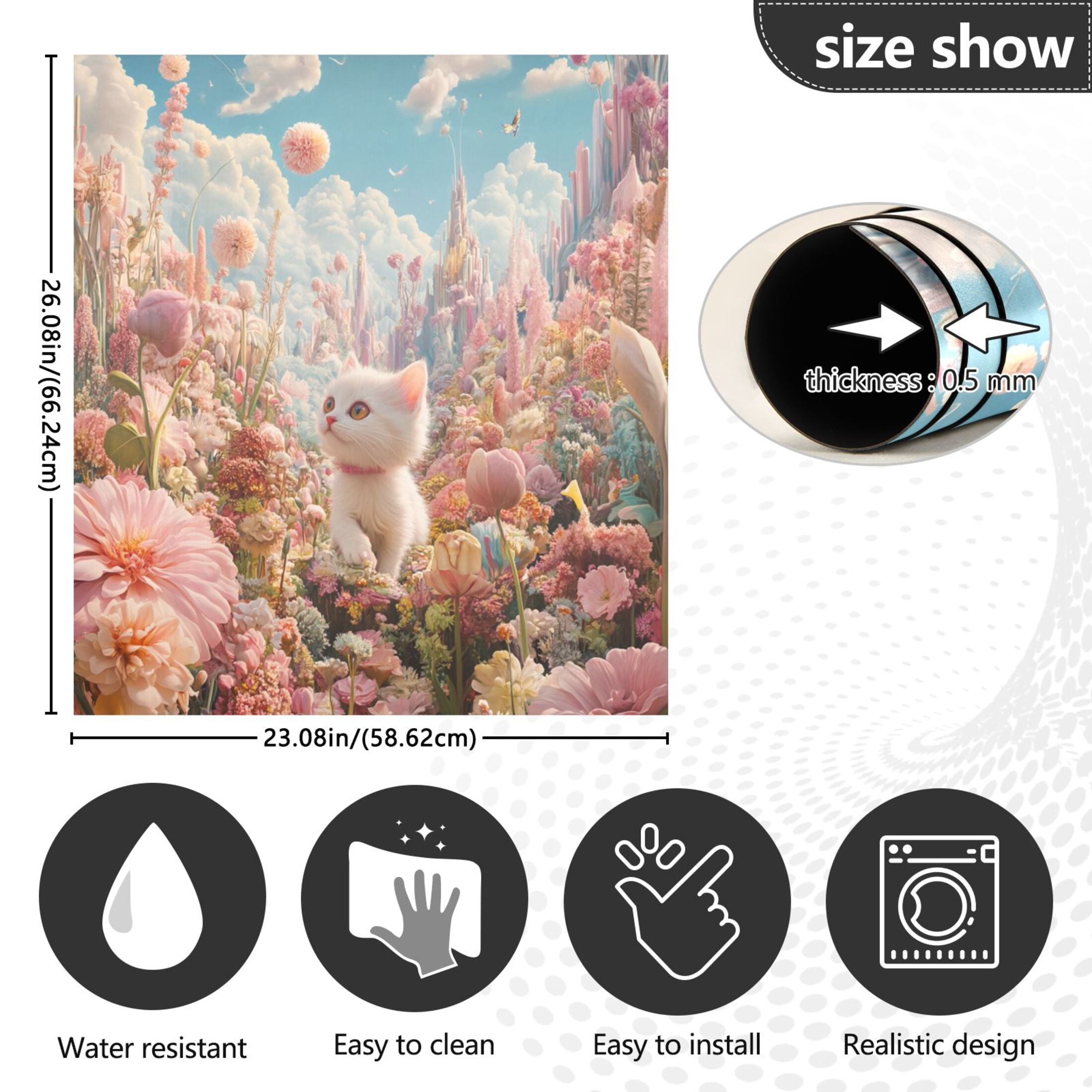 Dishwasher Magnetic Sticker 23x26 Inch Refrigerator Magnetic Sticker Washing Machine Magnetic Sticker Kitchen Panel Magnetic Sticker Home Decor Flower World Cat