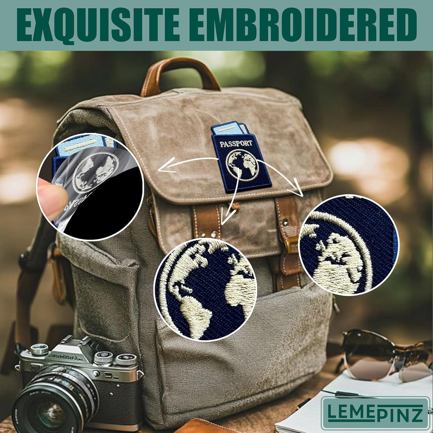 (Blue) Passport 3 Inches Embroidery Patch, Plane Travel World Iron On/Sew On Travel Embroidered Applique Patch, Fabric Patches for Clothes Backpacks Hats, Travel Lover DIY Accessories Gifts